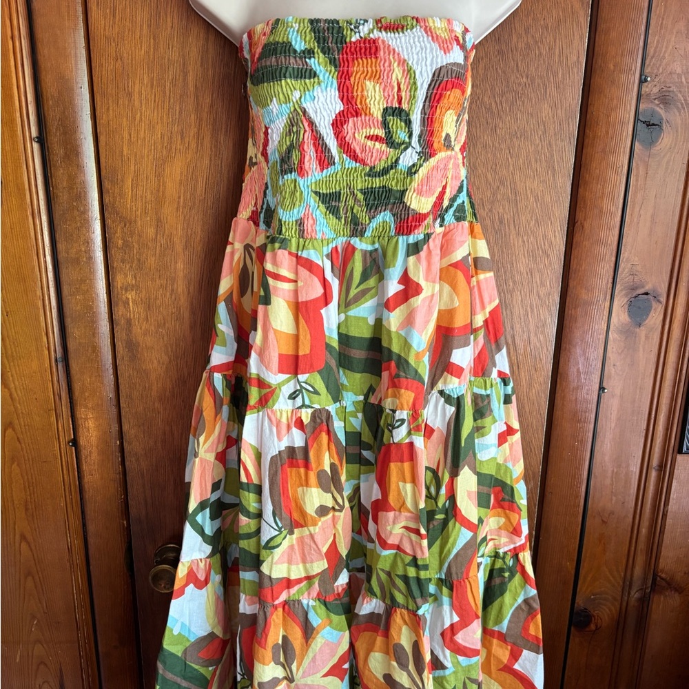 FASHION BUG size 18/20 Floral Strapless Dress 100% cotton preowned